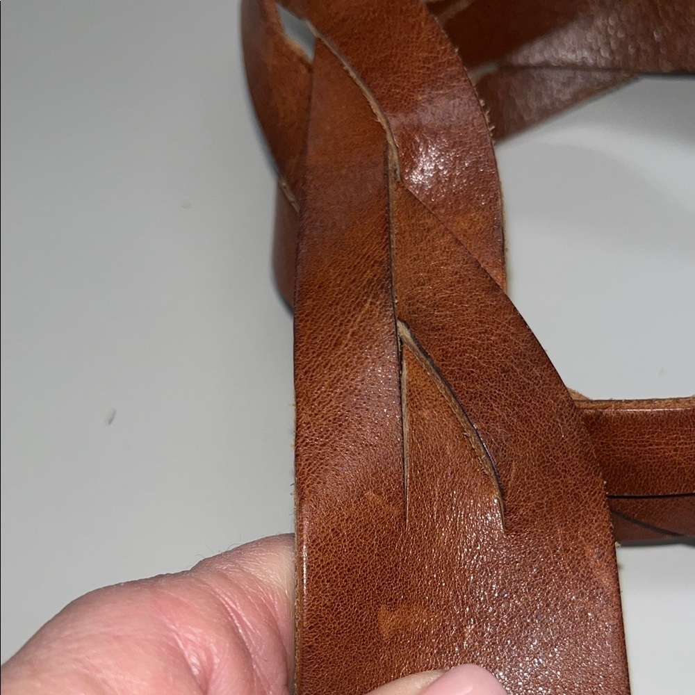 Sundance Brown Braided Leather Belt w/ Brass Round Buckle SZ Small - Picture 8 of 10